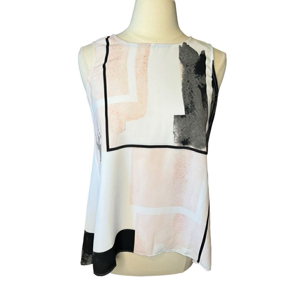 Alfani Petite 6P Printed High Low Top Pink Grey Tank Art To Wear Flowy